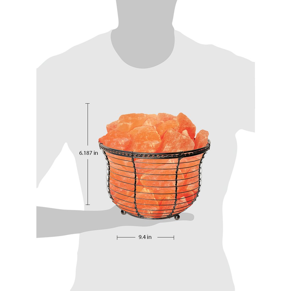 Himalayan Glow Tall Round Metal Basket Lamp with Dimmer Switch, Natural Himalayan Salt, 8-10 lbs, Orange, Model D-1332