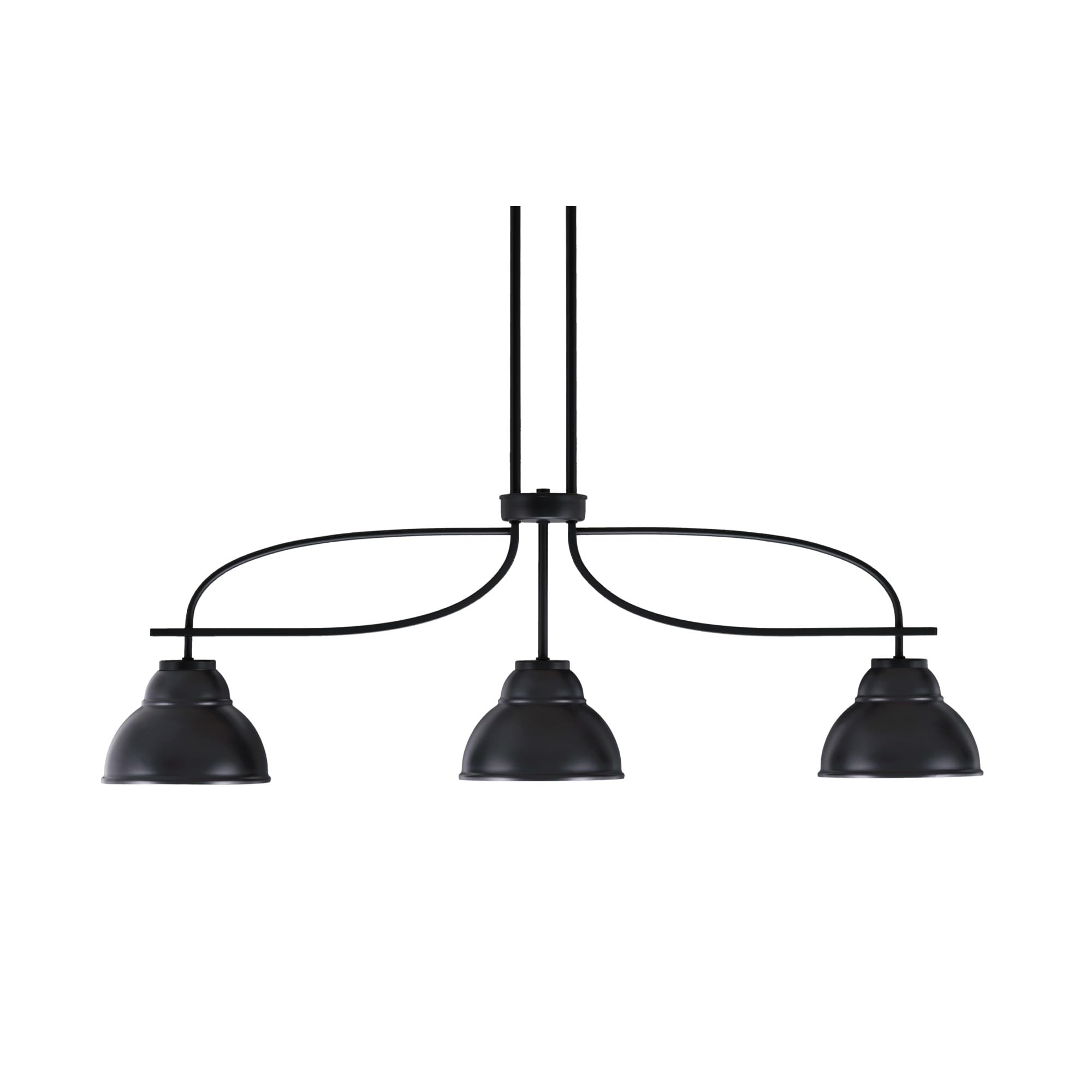 Cavella 3 Light Island Light Shown in Matte Black Finish with 7&quot; Matte Black Double Bubble Metal Shades