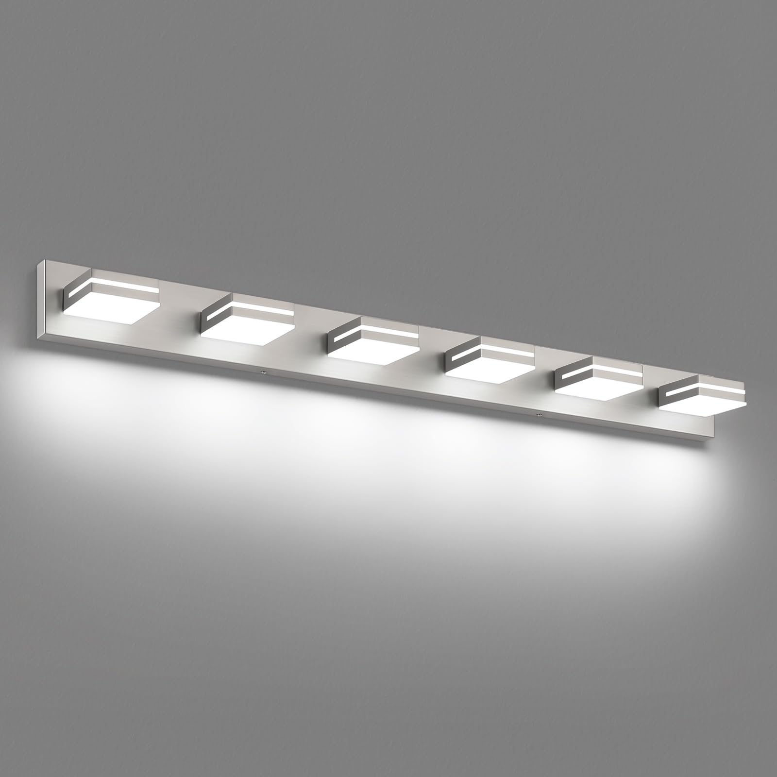SineRise LED Bathroom Vanity Light Fixtures, 6-Light, 48-Inch, Brushed Nickel, Modern Acrylic, Cool White 6000K