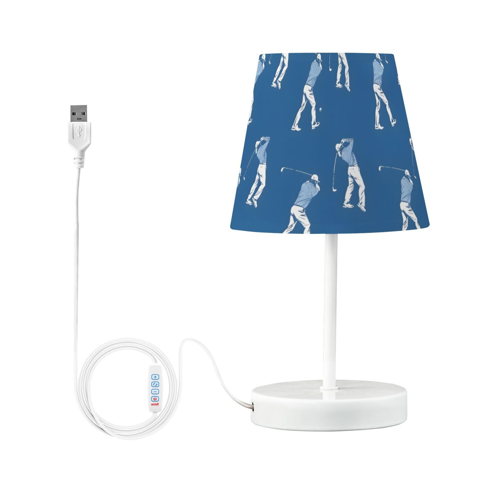 BOENLE Bedside Lamp Golf Player Blue Background Table Lamp Bedroom LED Nightstand Desk Lamp Lampshade for Sleeping Living Room D