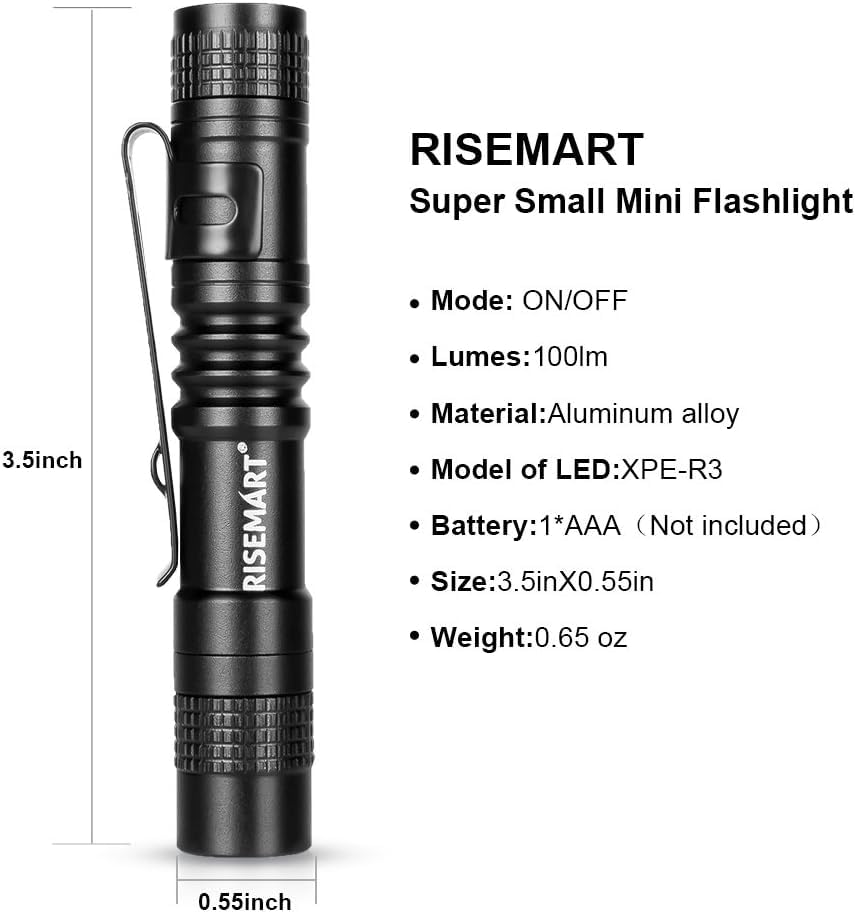 Risemart Super Small Mini Flashlight Aaa 100 Lumens Ultra Bright Led Pen Light Pocket Clip Tactical Torch Lamp(3.5'' 2Pack)
