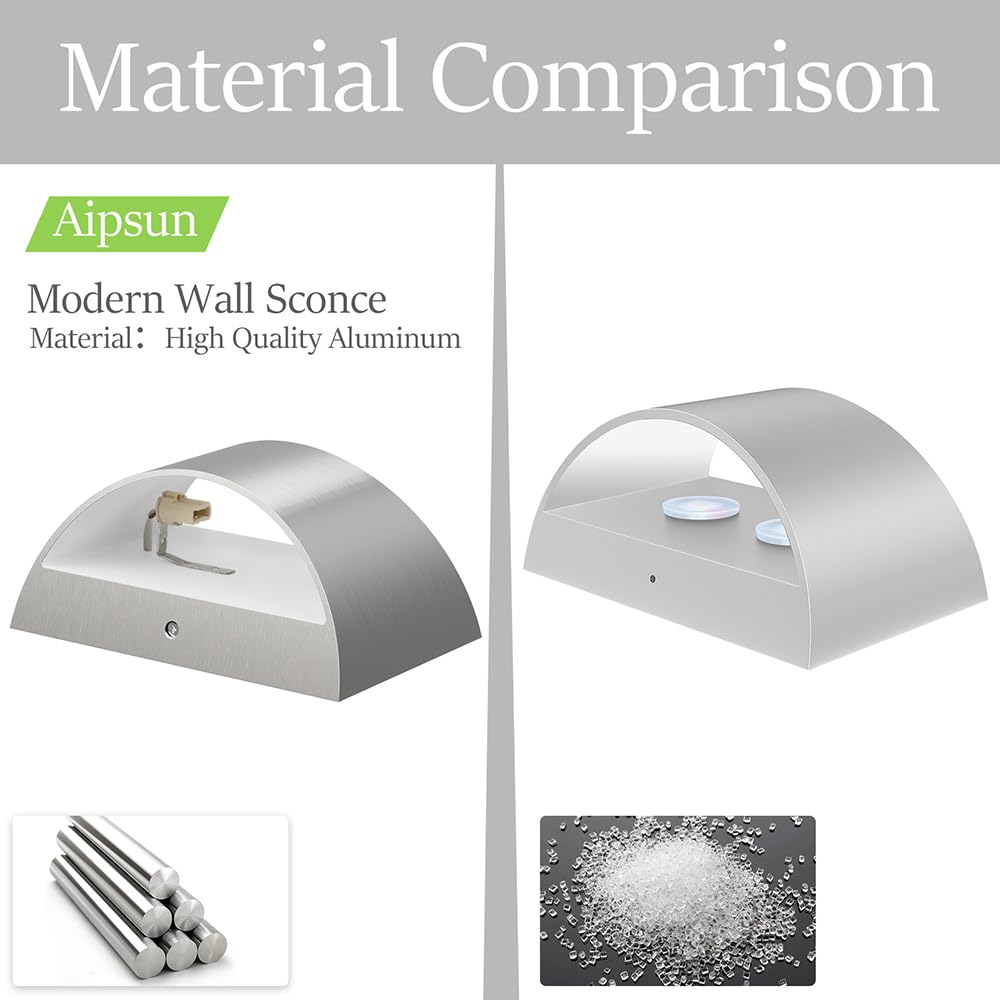 Aipsun Modern LED Wall Sconce - 4 Pack Warm White 3000K Hardwired Nickel Aluminum Lights for Living Room, Bedroom, Hallway - Model 9206