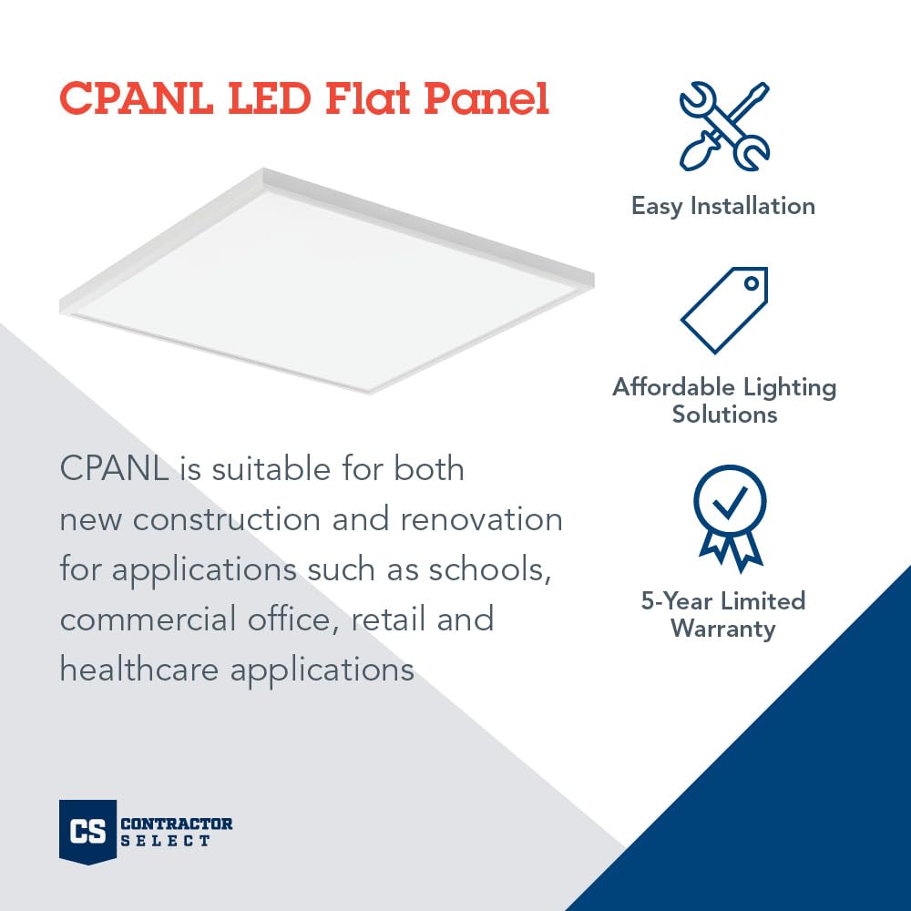 Lithonia Lighting Cpanl 2X2 Led Flat Panel Light, 2 Ft. X 2 Ft. Led Light Panel, Ceiling Lighting Fixture, 2400/3300/4400 Adjust