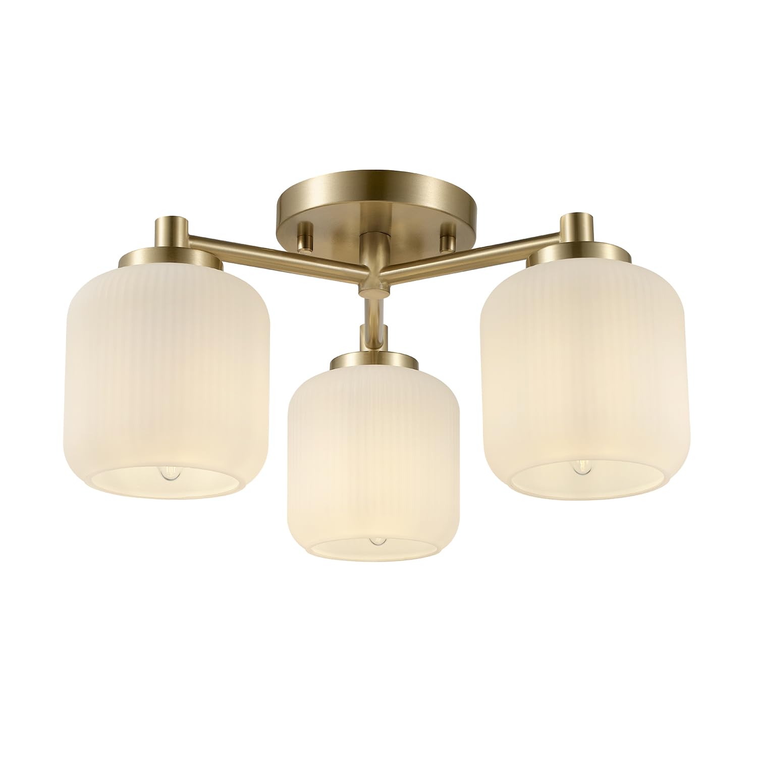 Globe Electric 3-Light Flush Mount Ceiling Light, Brass, Frosted Ribbed Glass Shade, Updated Traditional Style for Home Lighting