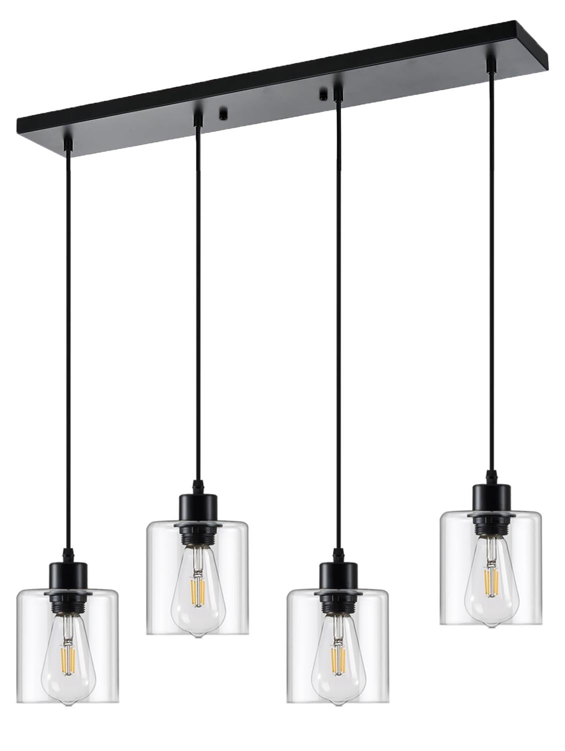 Rocunsi 4-Light Kitchen Island Lighting  Black Pendant Light Fixture  Farmhouse Dining Room Light Fixtures Over Table  Modern Hanging Light Fixtures With Clear Glass  E26 Base  Bulbs Not Included