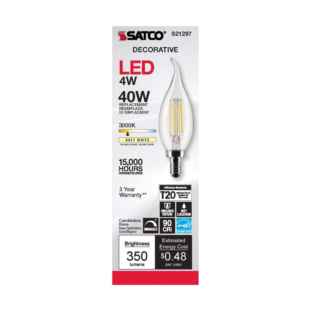 Satco S21297 4Ca10/Led/930/Cl/120V/E12-6 Pack