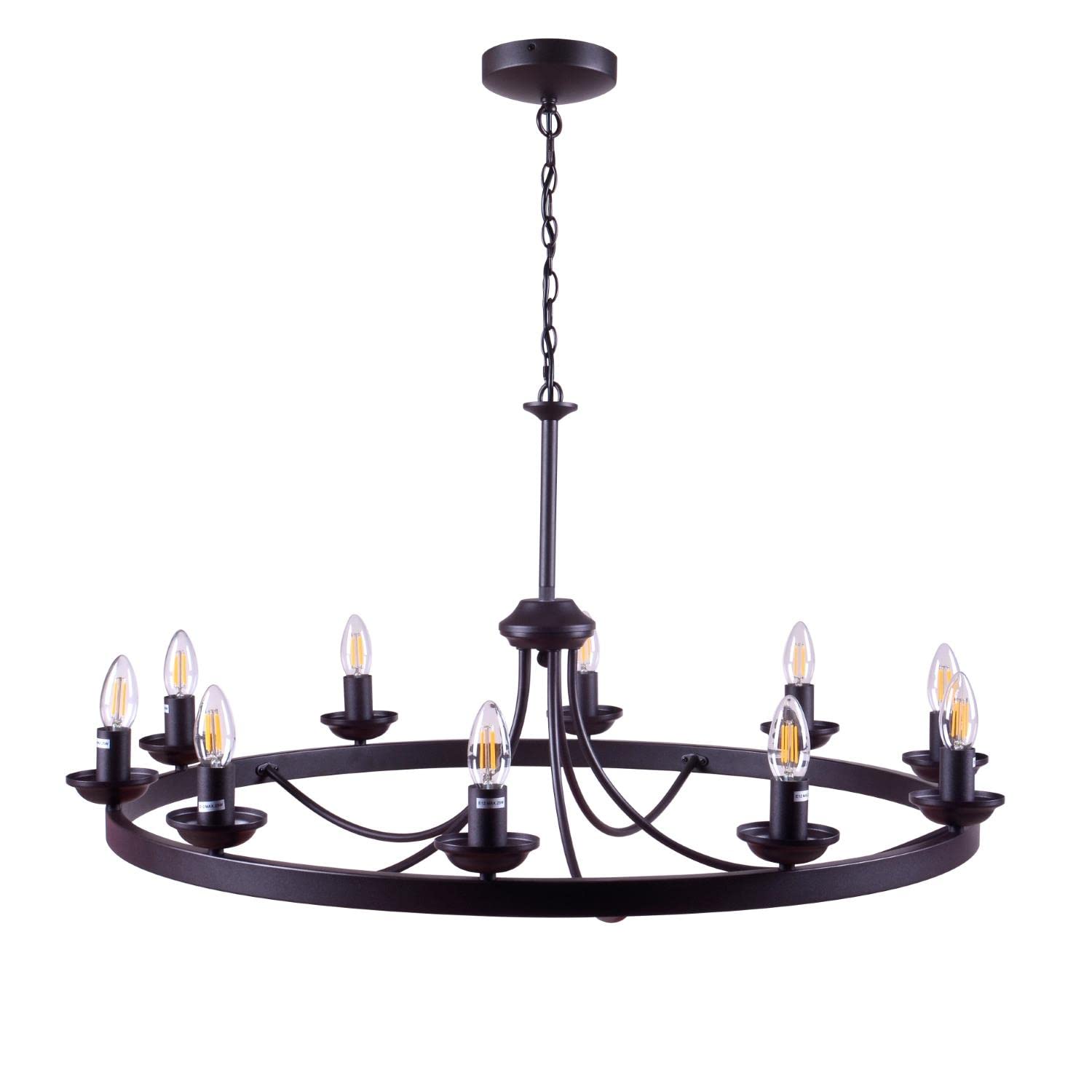 Canyon Home Erica 10-Light Brown Wagon Wheel Chandelier, Metal Candle Style, 34.8&quot;