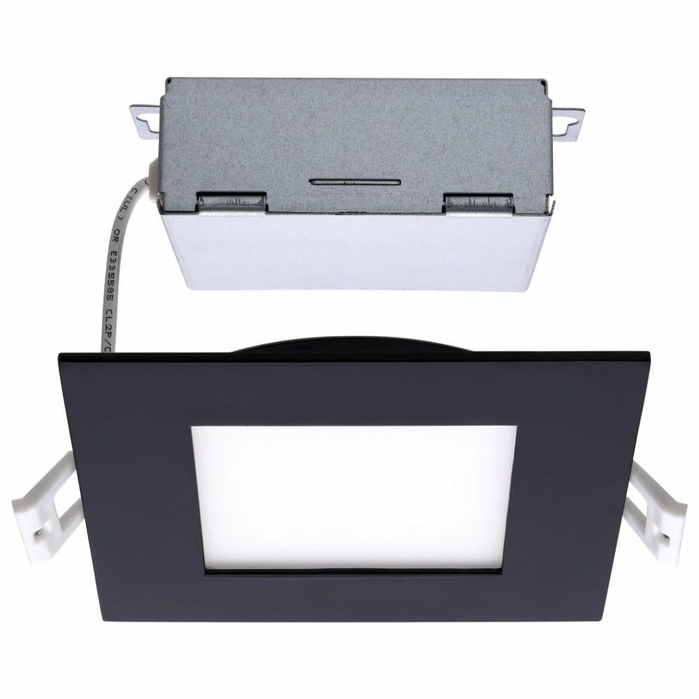 Satco CCT Selectable LED Slim-Fit Flat Lens Downlight with Remote Driver, 4 Inch Square, Black
