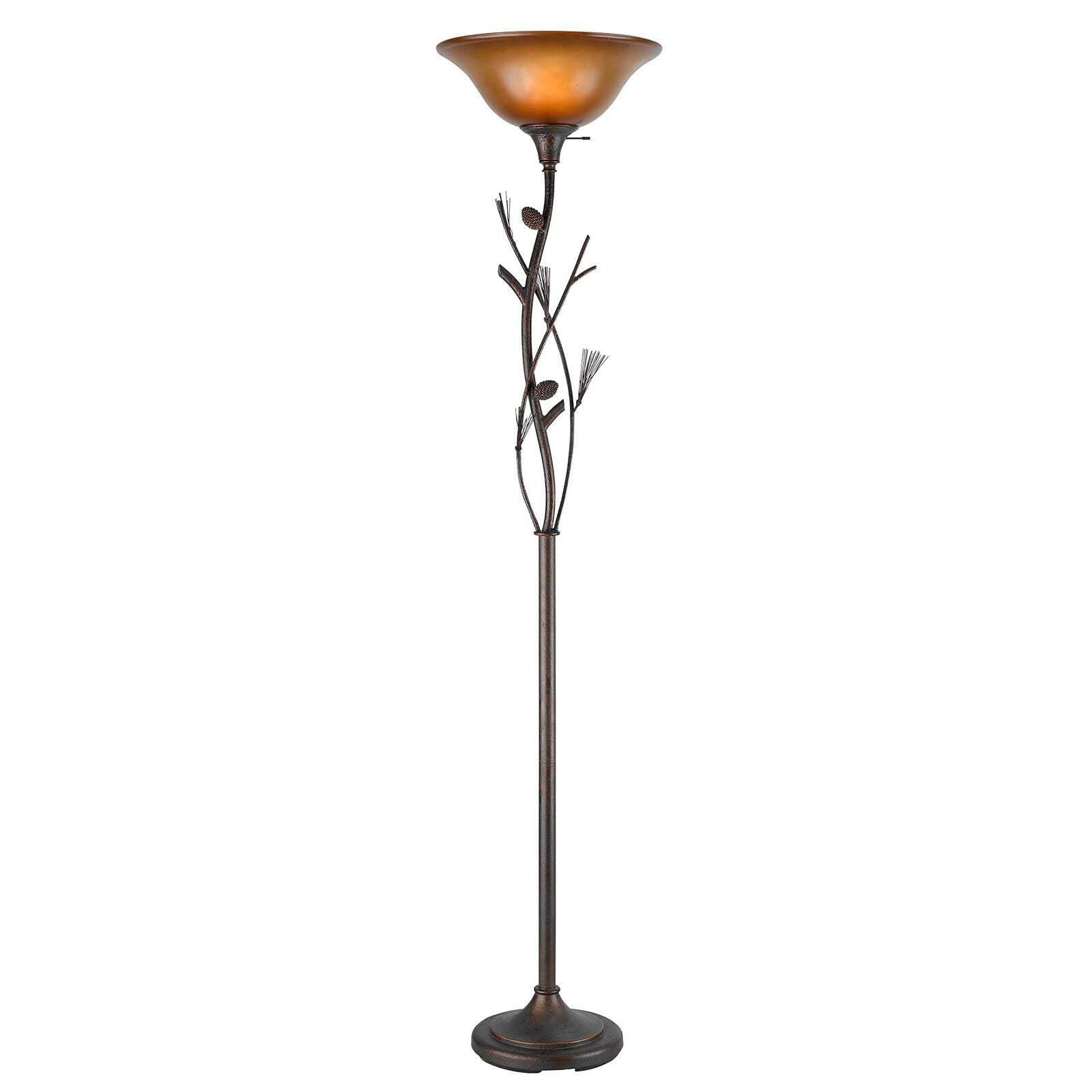 HomeRoots Torchiere Floor Lamp with Brown Frosted Glass Dome Shade, 72 in. Tall, Rusted Finish