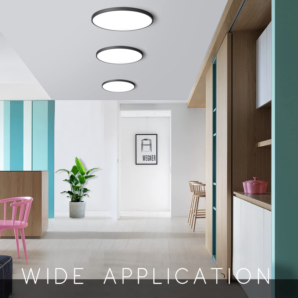 Led Flush Mount Ceiling Light Fixture, 8.9 Inch 18W, 2800K Warm White, Black Flat Modern Round Lighting Fixtures, 1800Lm, 180W E