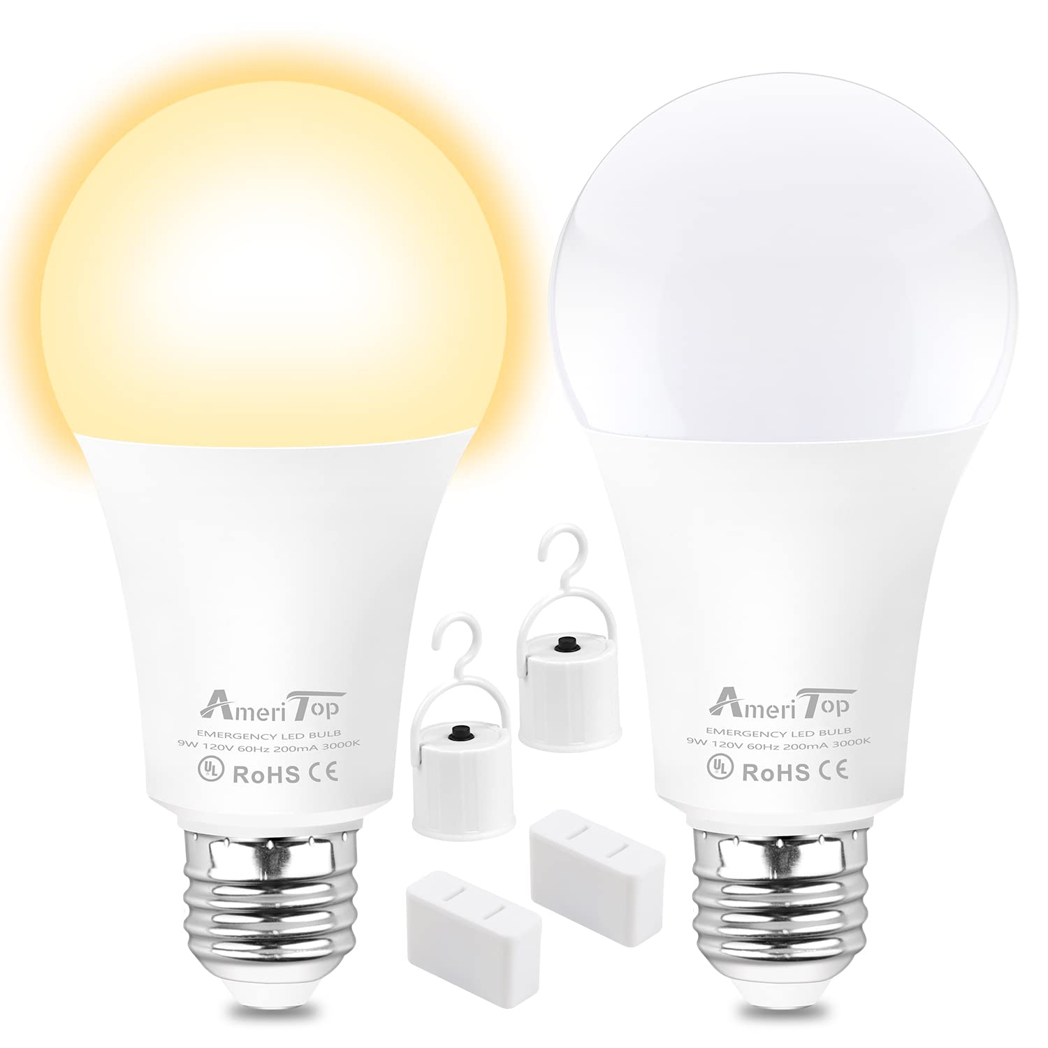 Ameritop Rechargeable Emergency Led Light Bulb - 2 Pack A19 Battery Led Bulbs For Power Outage Camping Outdoor Activity Hurrican