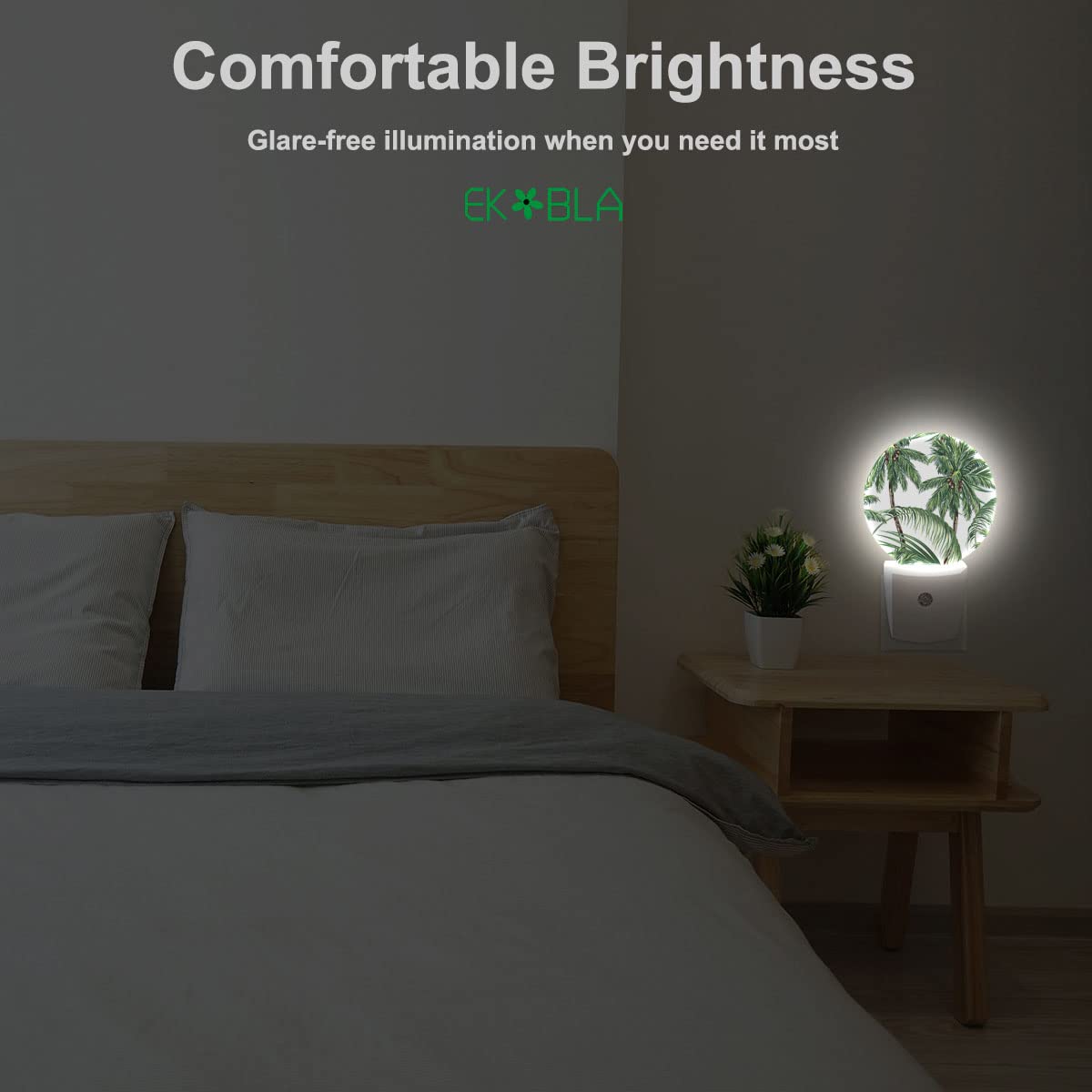 Ekobla Palm Tree Night Lights Plug Into Wall Tropical Tree Green Plants Night Light With Dusk To Dawn Sensor For Home Bedroom Ba