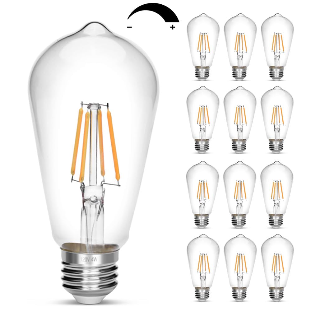 NOTOC Dimmable Vintage Edison Bulb 4W Equivalent 40W Incandescent ST18 Antique LED Filament Bulbs 2700K Warm White 450 Lumens E26 Led Bulb Pack of 12