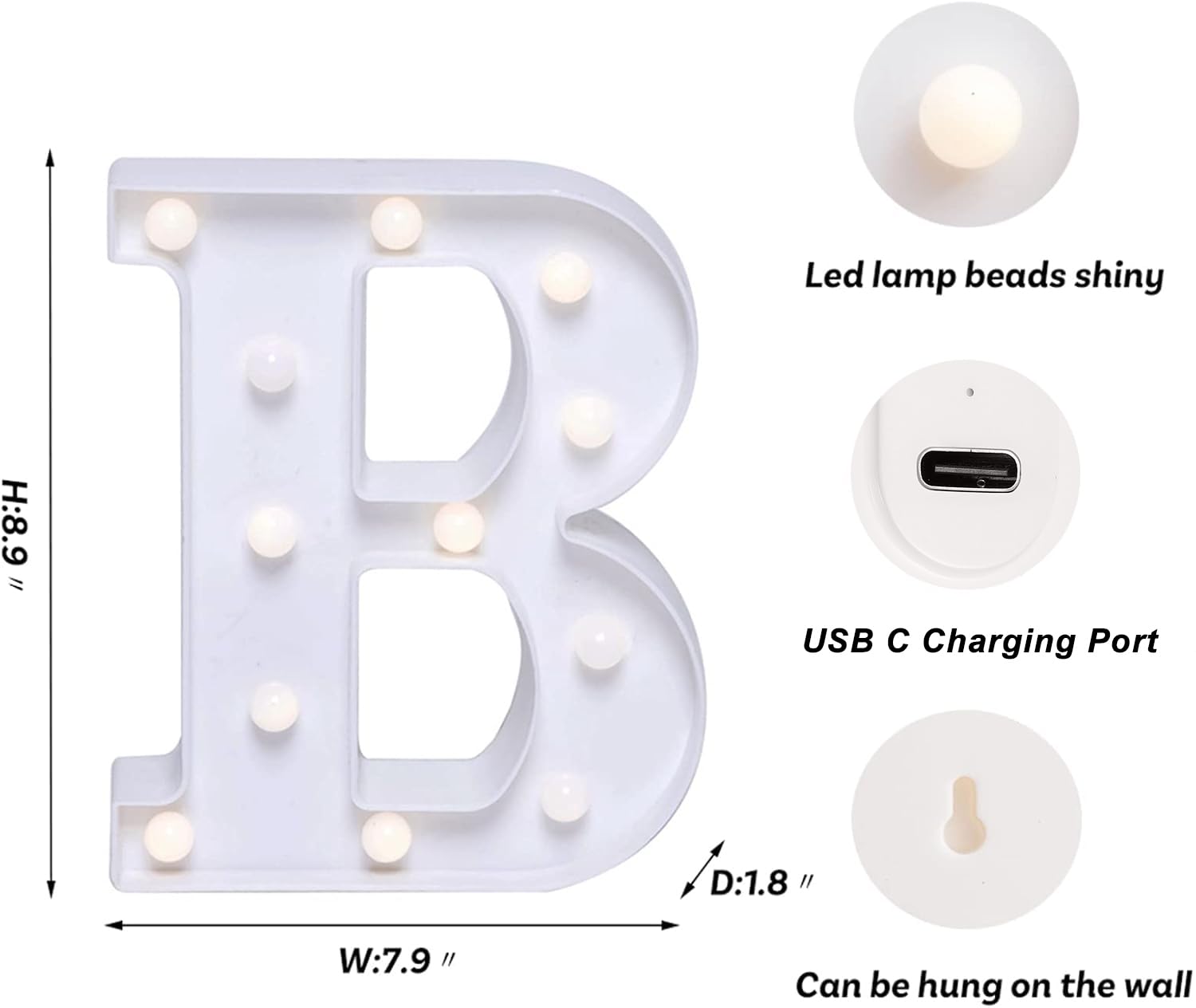 Foaky Rechargeable LED Letter Lights Sign Marquee Night Light B Warm Plastic