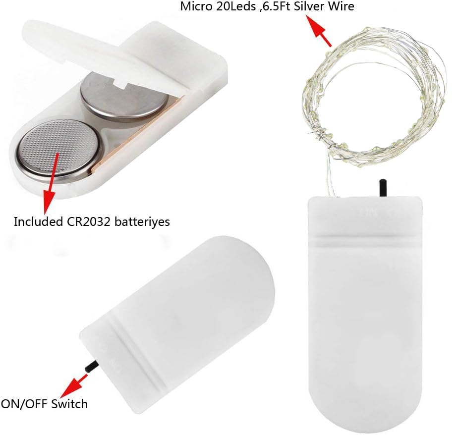 BXROIU Fairy Lights, 6 Pack, 20 LEDs, 6.6Ft Micro Silver Wire, Battery Operated, Cool White, Perfect for Bedroom, Christmas & Wedding Decor