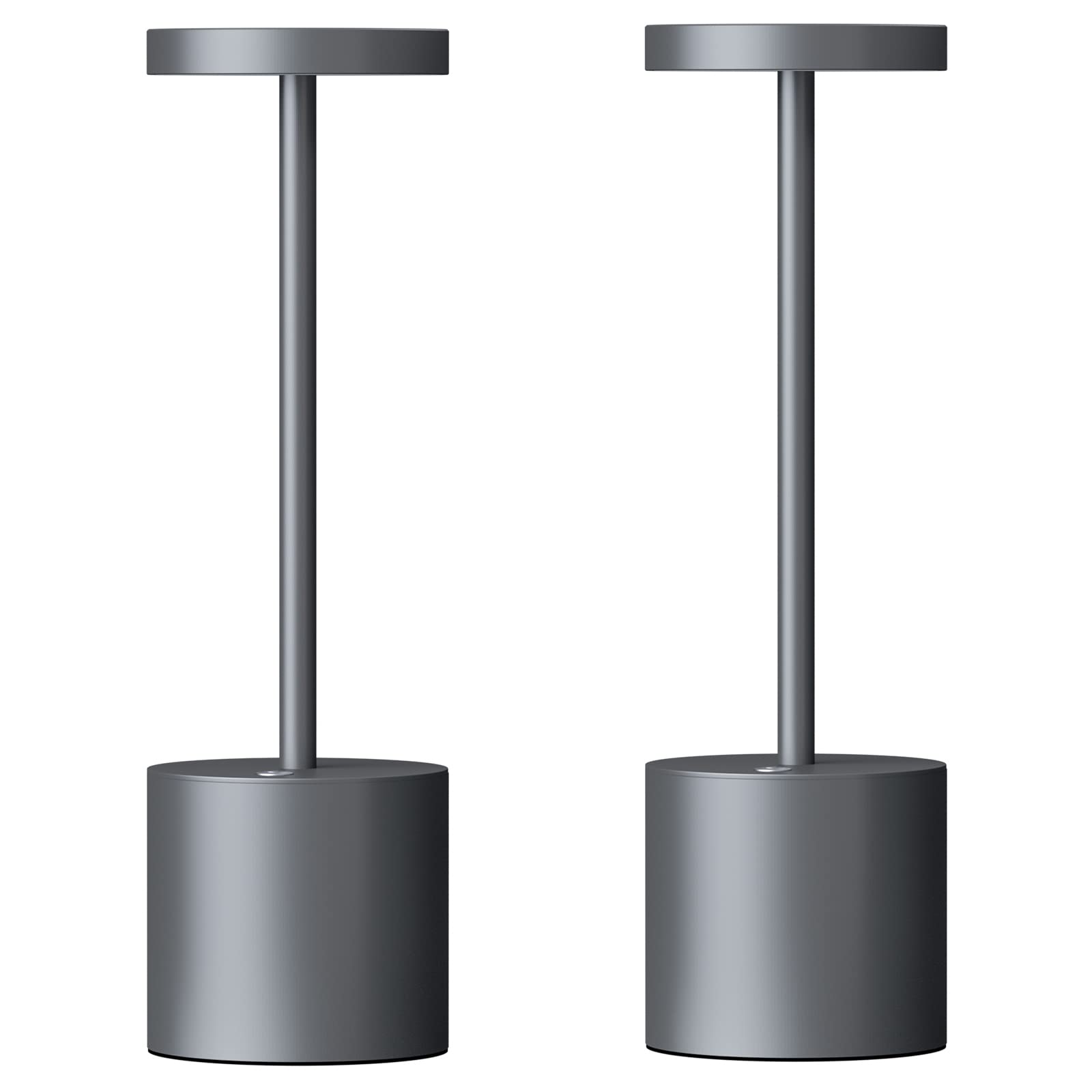 SAKRINGT Cordless Table Lamp, 5000mAh Rechargeable, 3 Color Stepless Dimming, Portable LED Light, 2 Pack, Grey