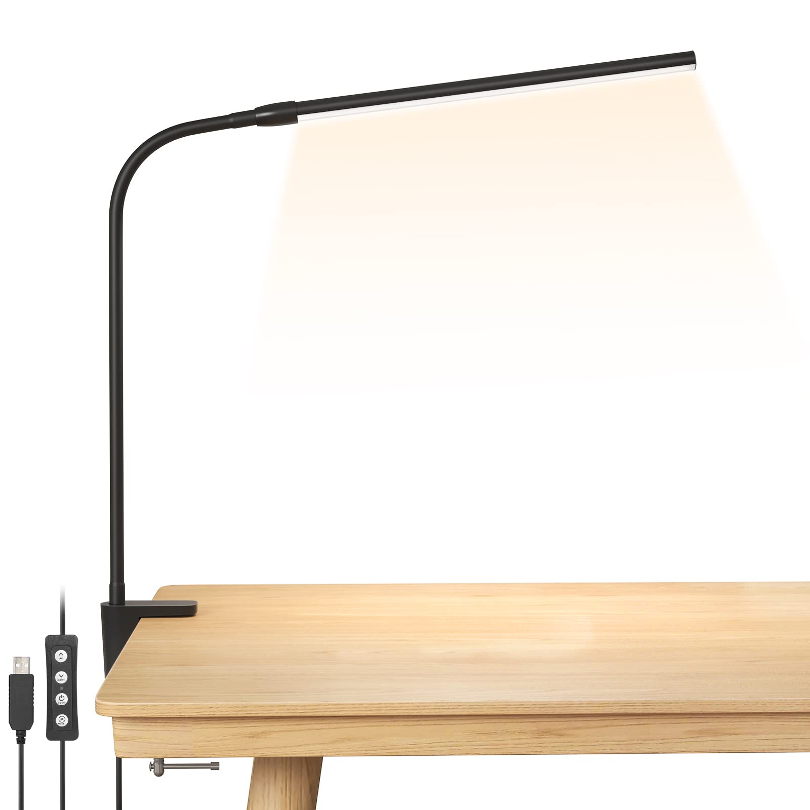 Lepro Clip on Desk Lamp LED, Dimmable, 3 Color Modes, 10 Brightness Levels, Adjustable Gooseneck, Black, Model PR310006-DWW