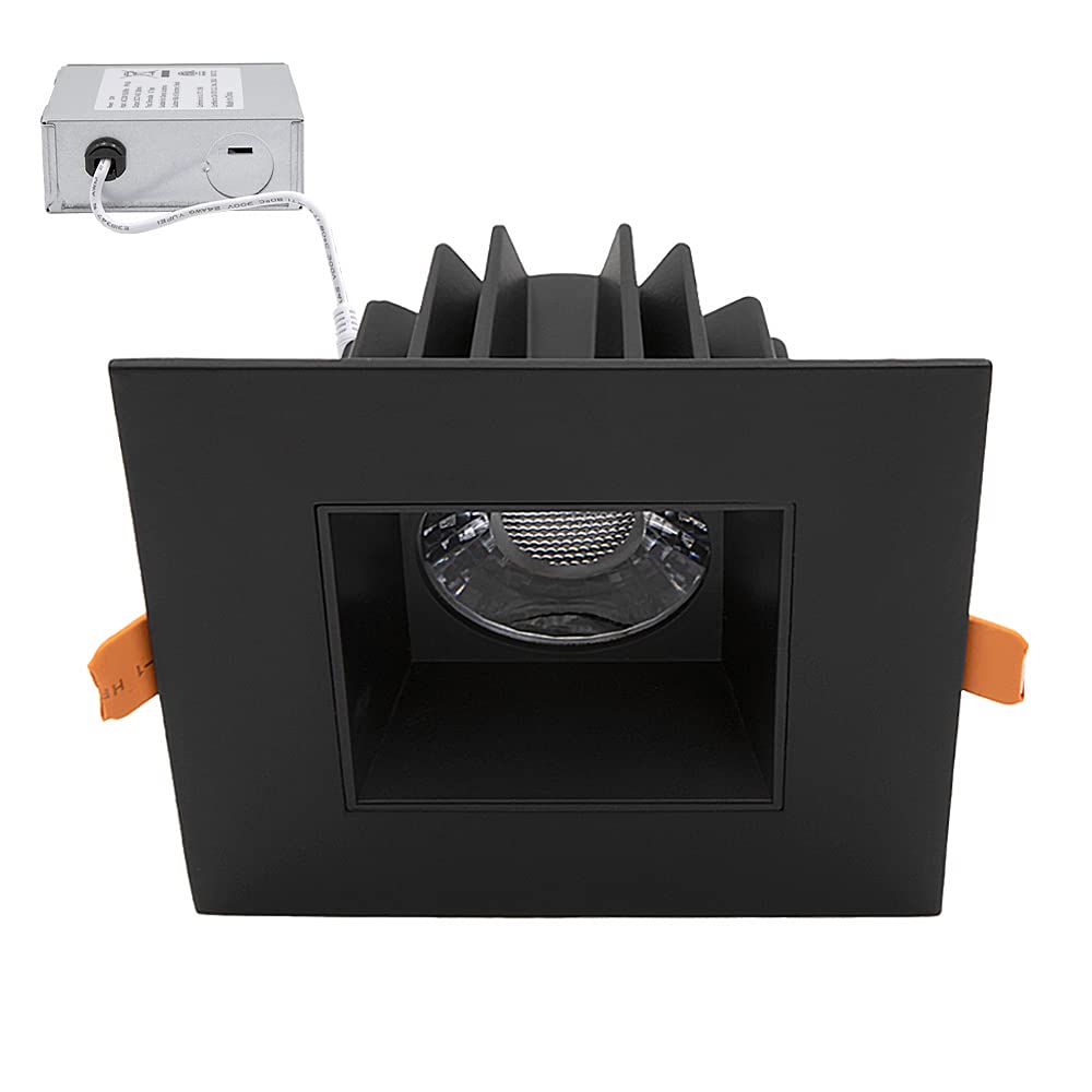 Maxxima 4 In. Ultra-Thin Recessed Anti-Glare Led Downlight Canless Ic Rated 1050 Lumens 5 Cct 2700K/3000K/3500K/4000K/5000K, Dimmable Square Black Trim, 90 Cri, J-Box Included