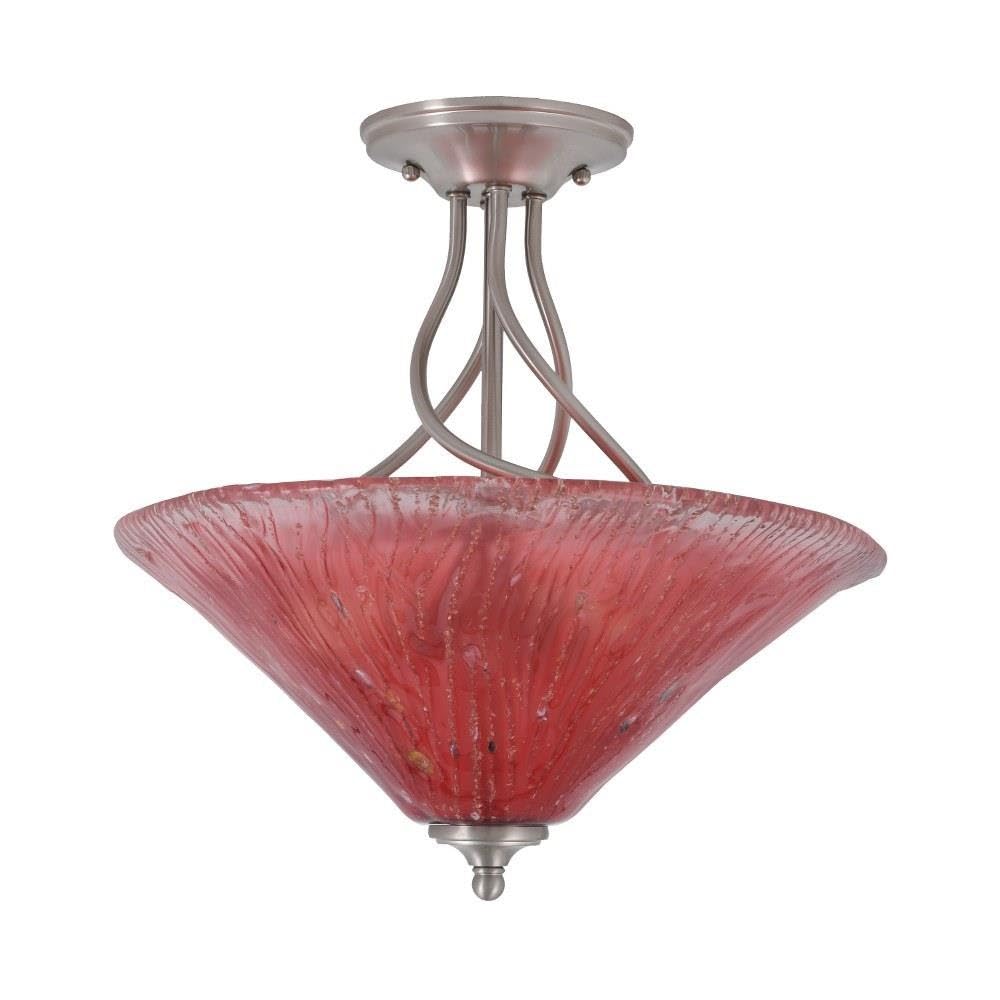 Toltec Lighting 909-BN-716 Capri - 3 Light Semi-Flush Mount-16 Inches Tall and 16 Inches Wide, Finish Color: Brushed Nickel, Glass Color: Raspberry Crystal