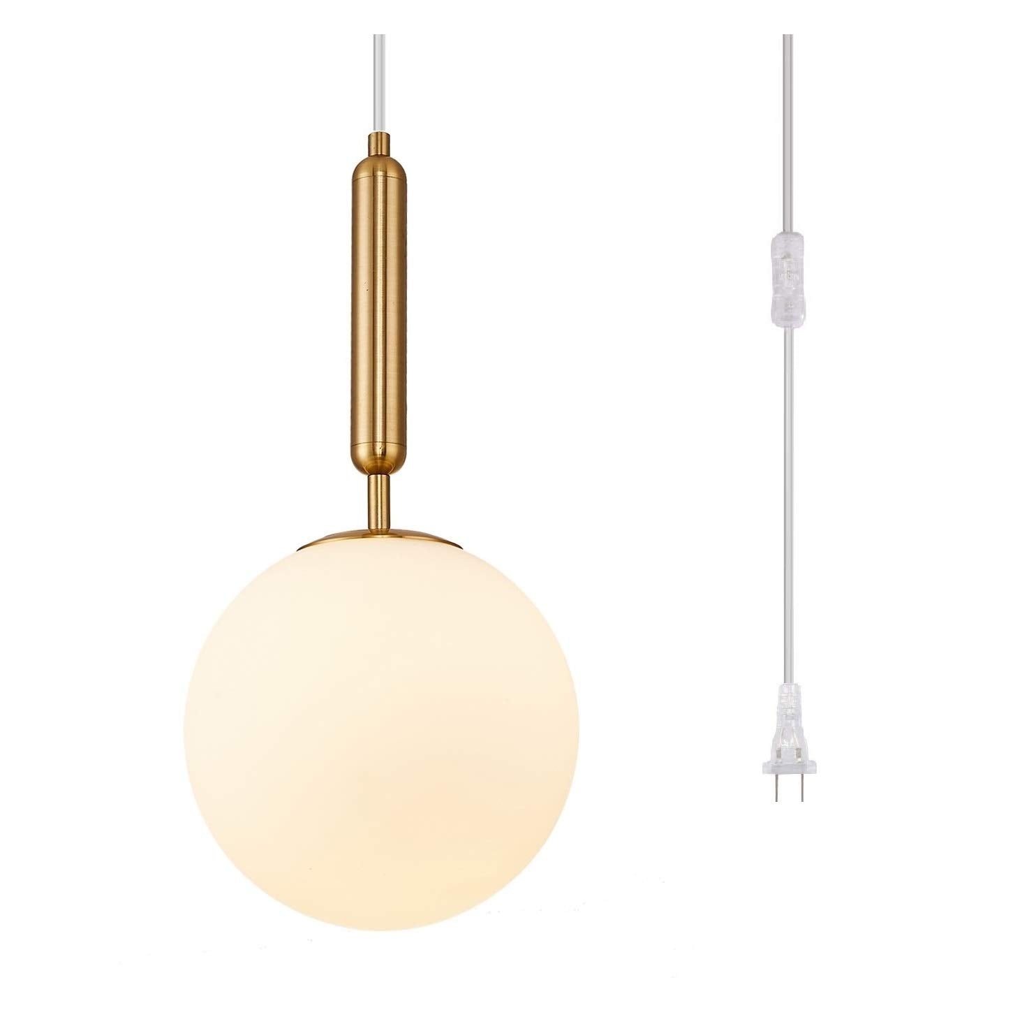 Surpars House Plug in Globe Pendant Lamp, Frosted Glass Ball Pendant Light for Dining Room, Bedroom or Hallway
