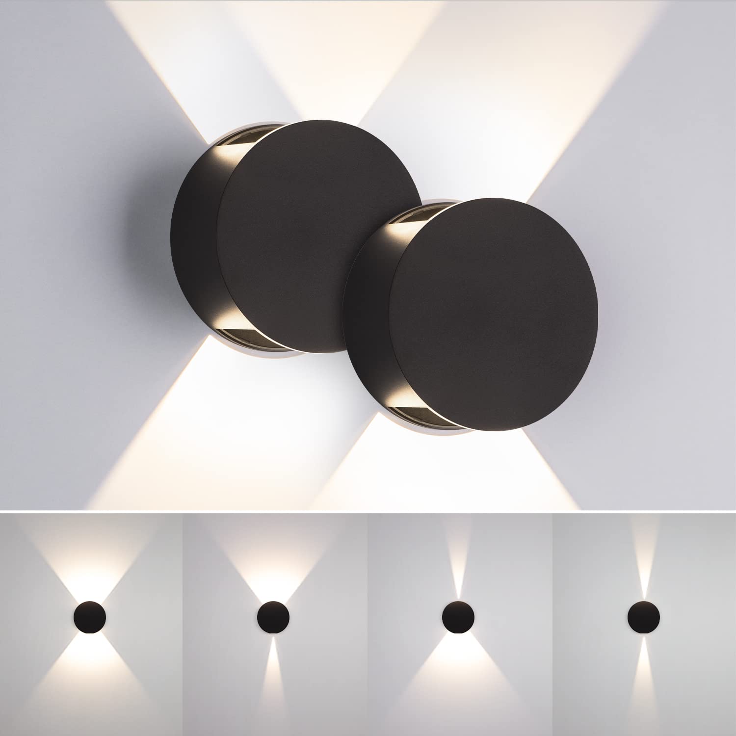 Tubicen LED Wall Sconces Set of 2 Dimmable Home Theater Sconces Beam-Adjustable Up and Down Wall Lights Indoor 6W Black Round Sm