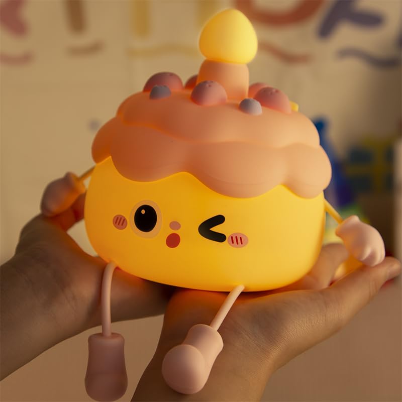 Qanyi Birthday Gifts Cupcake Light For Kids  Silicone Party Cake Nursery Night Lamp With Soft Touch  Rechargeable Table Lamp Decor Gift For Daughter Girl Sister