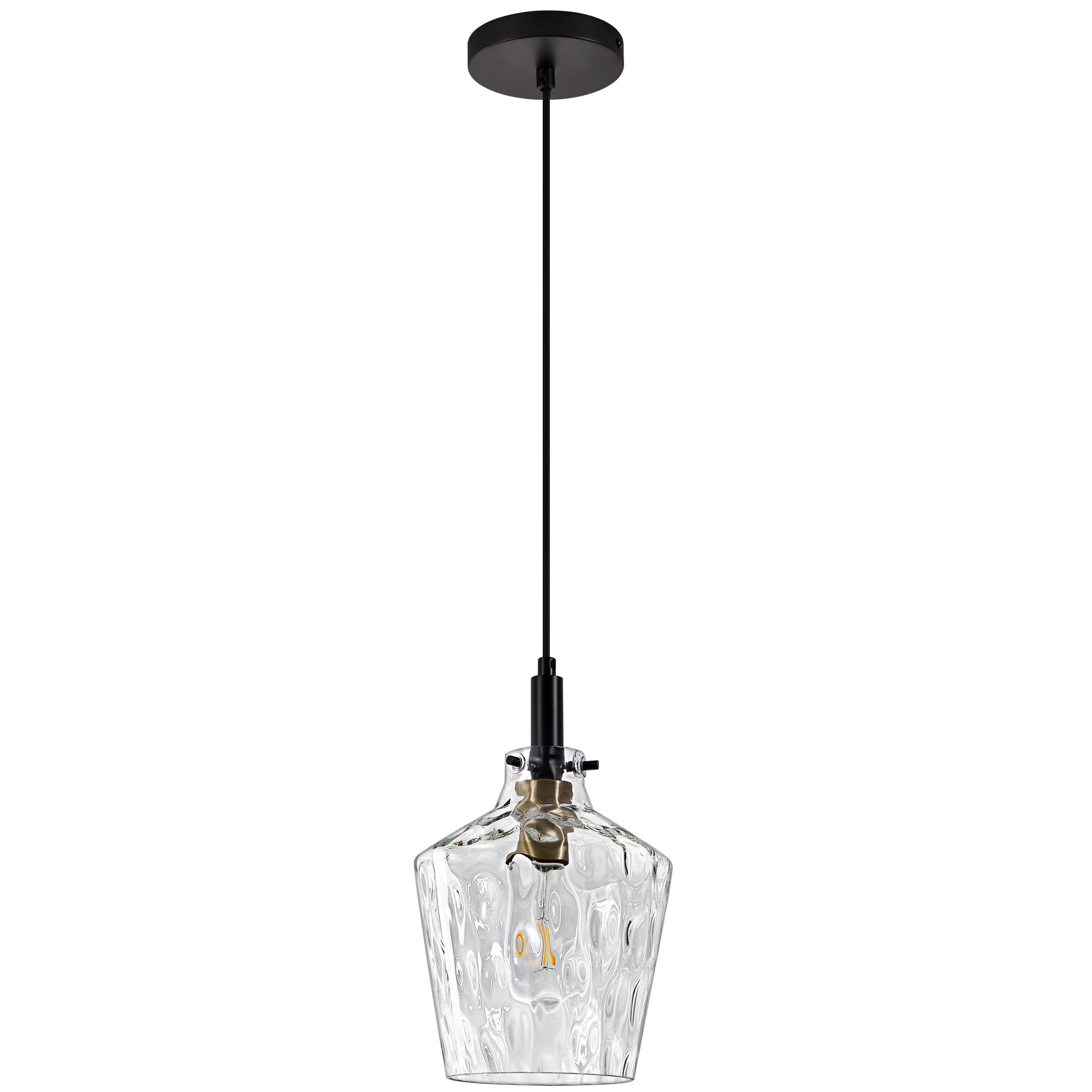 Vaziden Modern Hammered Glass Pendant Lighting For Kitchen Island 1 Pack  Farmhouse Black And Gold Pendant Light Fixtures  Height Adjustable Ceiling Pendant Light  8 Inch