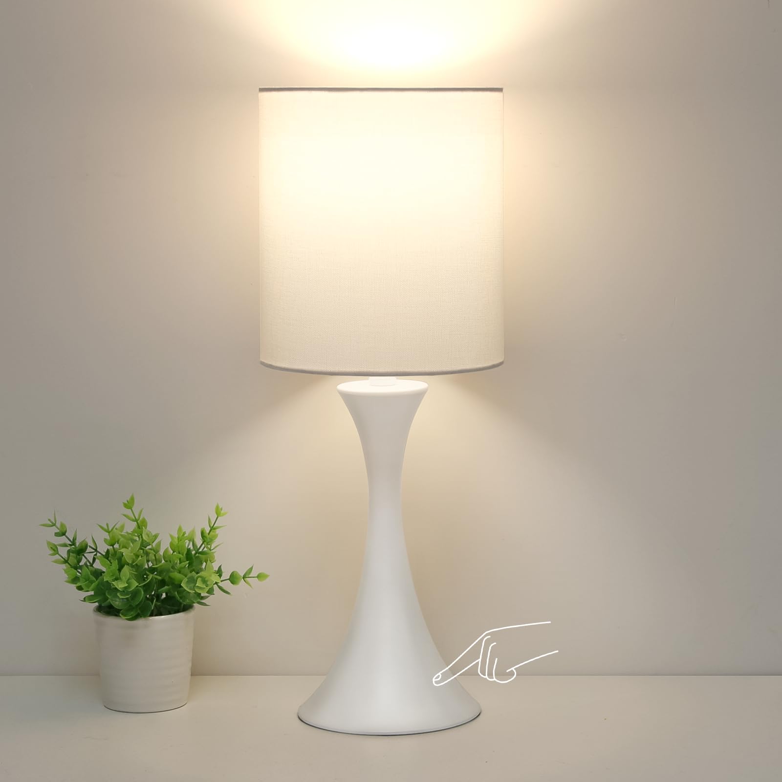 Modern Table Lamps, 3 Way Touch Control Table Lamp, Dimmable Desk Lamp, White Nightstand Lamp with Fabric Shade, Small Bedside L