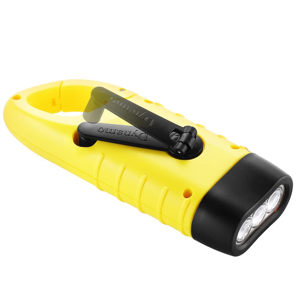 Simpeak Hand Cranking Solar Powered Flashlight, Rechargeable Emergency LED Flashlight Carabiner Dynamo Quick Snap Clip Backpack