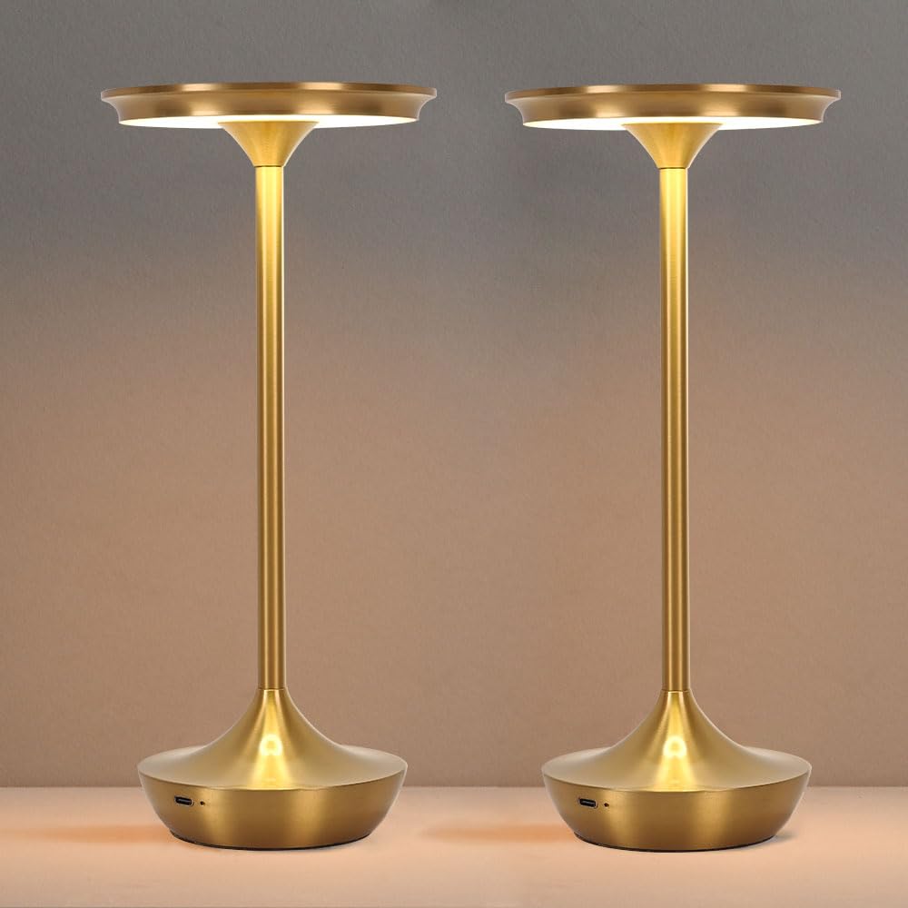 LED Cordless Table Lamp Rechargeable Portable 6000mAh Battery Outdoor Bedside Table Lamps 3 Color Stepless Dimming Touch Battery Powered Lamp  Table Light for Restaurant/Patio/Camping/Bedroom(Gold)