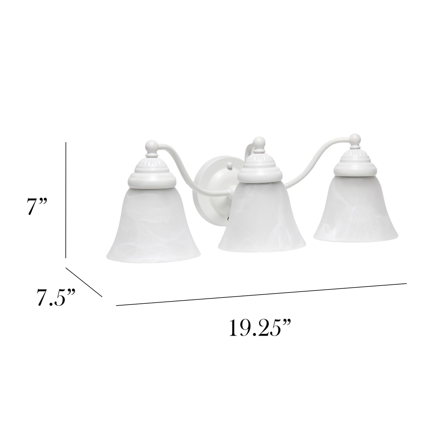 Simple Designs VT1023-CHR 19.25 Classic 3 Light Winding Metal and Frosted Marble White Bell Shape Glass Shades Decorative Wall M