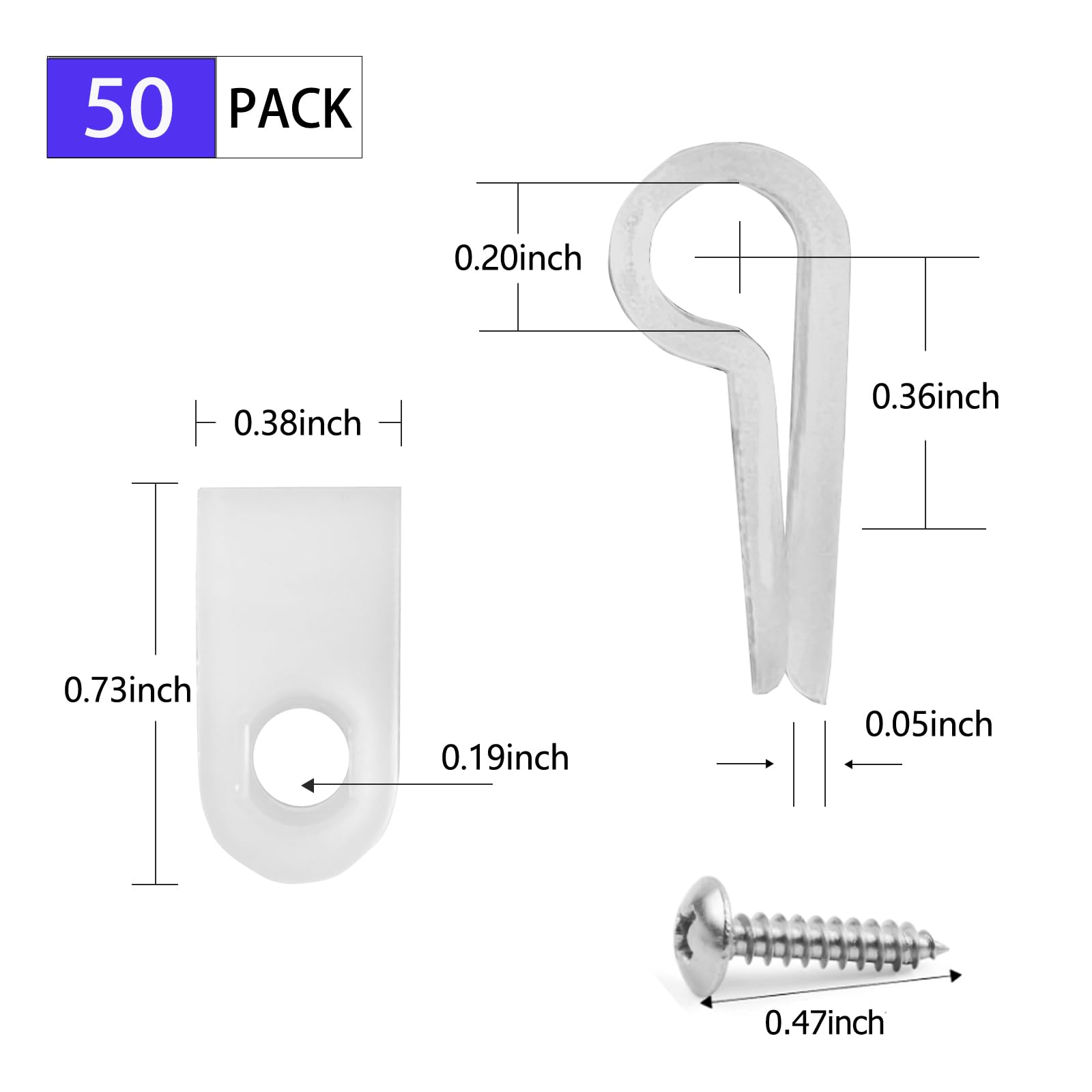 Nazuwke 50 Pack 1/5 Inch Rope Light Clips with Stainless Steel Screws, P-Style Rope Light Mounting Clips, Outdoor Light Clips fo