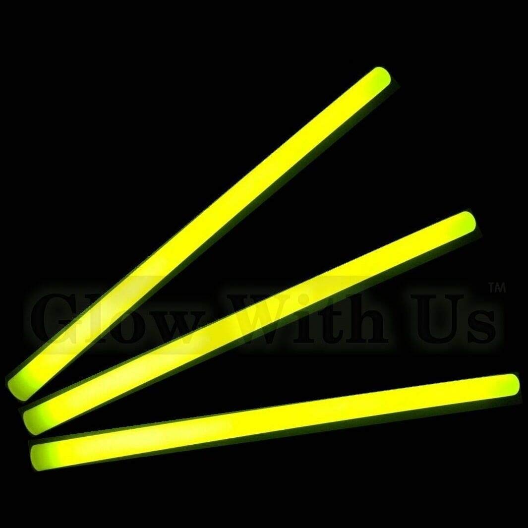 Glow With Us Glow Sticks - 100 Pack, 12” Yellow Jumbo Industrial Grade, 14-Hour Glow, Cardboard, Ideal for Camping & Emergencies