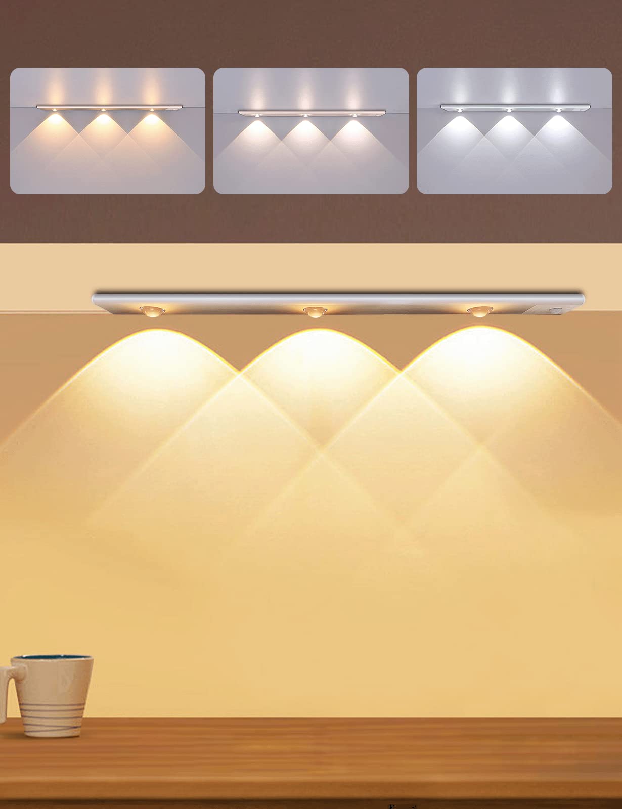 Garto Led Under Cabinet Light, Under Counter Closet Lighting With Motion Sensor, Usb Rechargeable Battery Operated Hill Corrugat