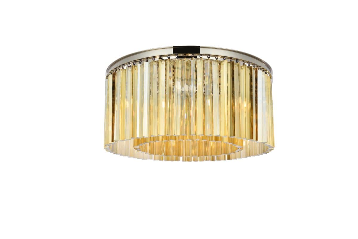 Elegant Lighting Sydney Collection 1208F31PN-GT/RC 8-Light Flush Mount with Royal Cut Golden Teak Crystals, Polished Nickel Finish