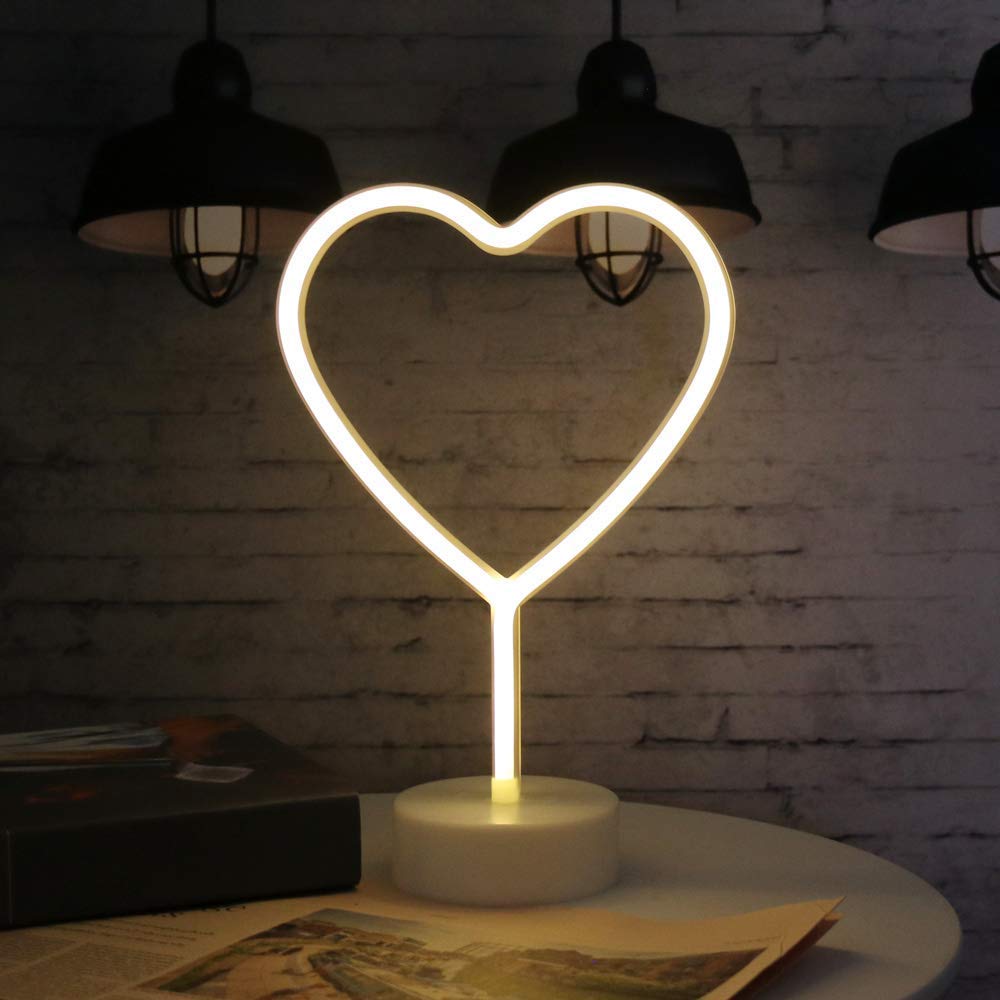 ENUOLI LED Neon Heart Shaped Night Light USB & Battery Powered Warm White Lamp for Indoor Decor, Wedding, Birthday, Kids Room, Living Room