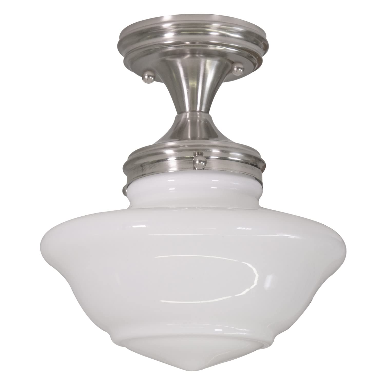 Design House Vintage-Inspired Semi-Flush Mount Ceiling Light, 9x9x10 in, Satin Nickel, White Glass Shade, Model 577494