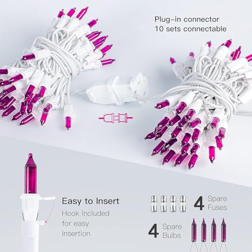 Hopolon 50-Count Purple Mini String Lights, 13Ft Indoor/Outdoor Holiday Decor, Copper Wire, 2Pack