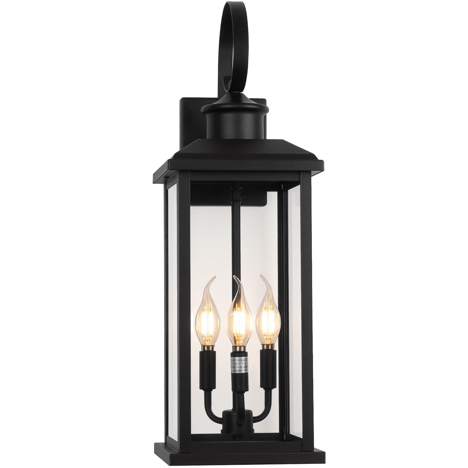 Siafavoi Large Outdoor Wall Light Fixture: 24In Black 3-Light Modern Porch Lantern  Waterproof Exterior Lighting Sconce Wall Mount  Outside Lamp For House Garage E12 Base