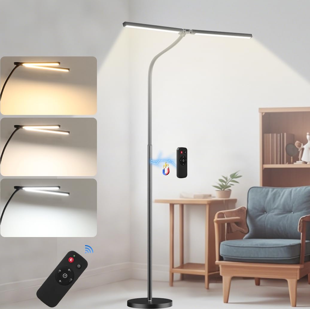 Starmoitic Led Floor Lamp, 24W 2400Lm Tall Reading Lamp, Floor Standing Office Task Lamp, Double Head Lash Light, Adjustable Gooseneck Craft Light, Dimmable Tattoo Light, Puzzle Lamp For Living Room