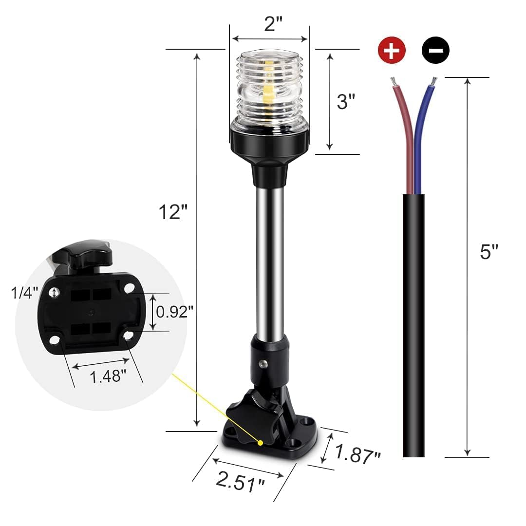 Obcursco Boat Stern Lights, IP67 Waterproof Fold-Down White LED Anchor Light for Marine, Pontoon, Fishing, Bass, and Jon Boats(1