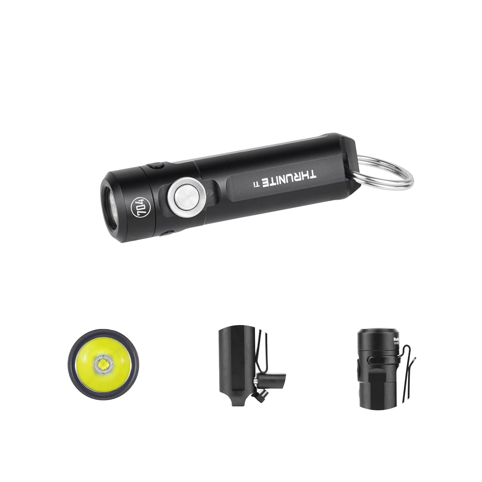 ThruNite Ti Keychain Flashlight, 650 Lumens, USB-C Rechargeable, Magnetic Tailcap, Aluminum, Black Cool White, Model Ti-704