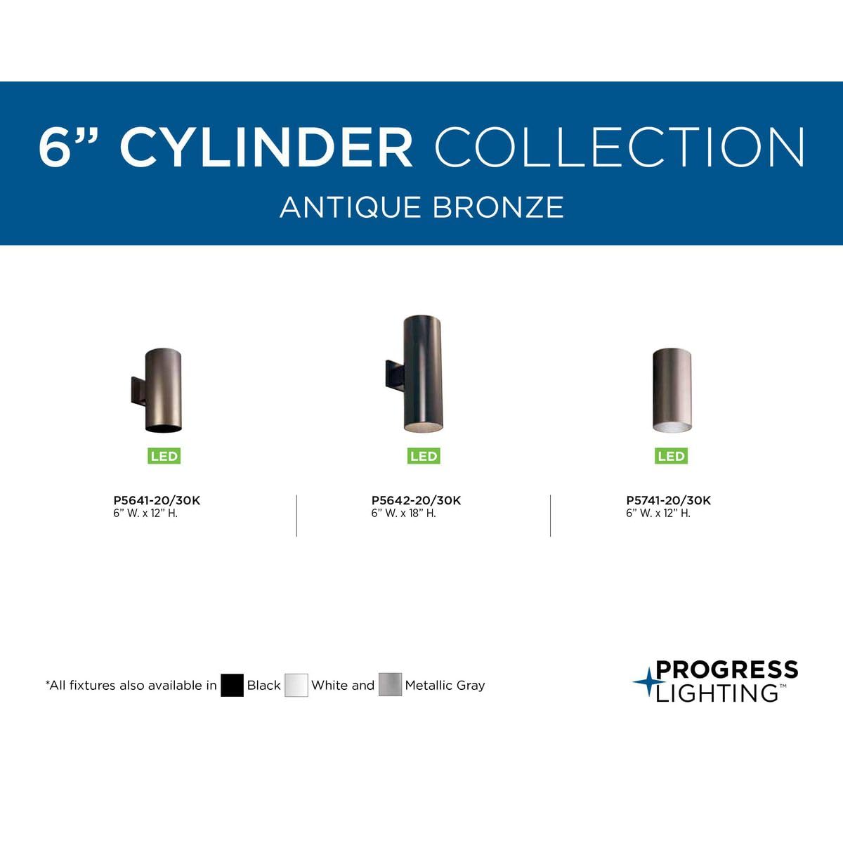 Progress Lighting Cylinder Collection 6'' Modern Outdoor Ceiling Light Antique Bronze