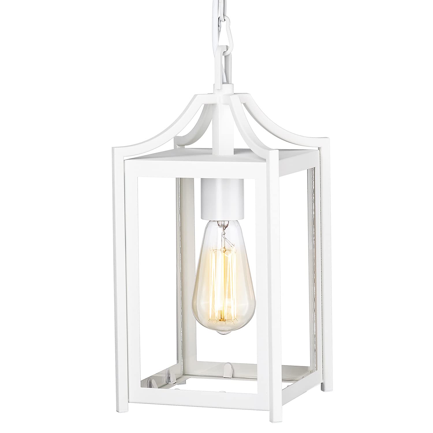Osimir Outdoor Pendant Light, 14&quot; Modern Hanging Light, White Finish, Adjustable Chain, Clear Glass