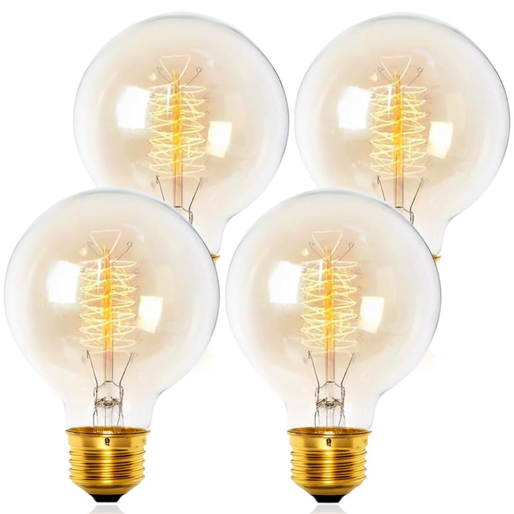 Jslinter Incandescent Light Bulbs 60 Watt Dimmable Bulbs 4 Pack  2200K G80 Soft Light Bulbs Warm Light  110v E26 Eecorative Light Bulb  Vintage 230LM Edison Bulb for Bedrooms  Living Rooms Clear glass