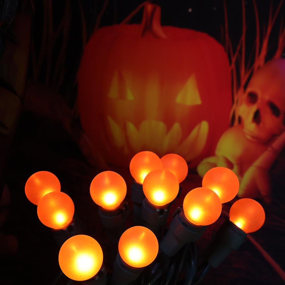 Solduce Orange Halloween Lights G15 Glass Frosted Globe Lights 50 LED 13.5ft Plug in Waterproof Extendable Christmas String Ligh