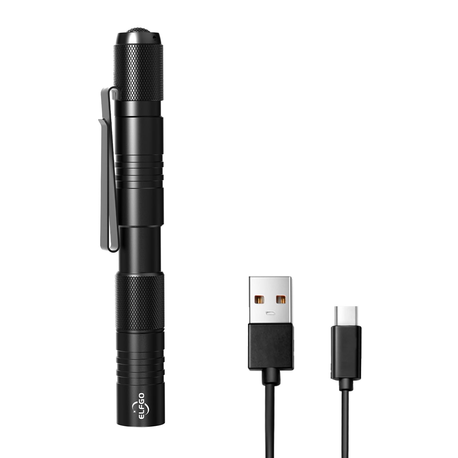 ELFGO Rechargeable Pen Light Flashlight, Zoomable LED Penlight Flashlight 3 Modes, 350 Lumens Pocket Size Clip Flashlight Small 