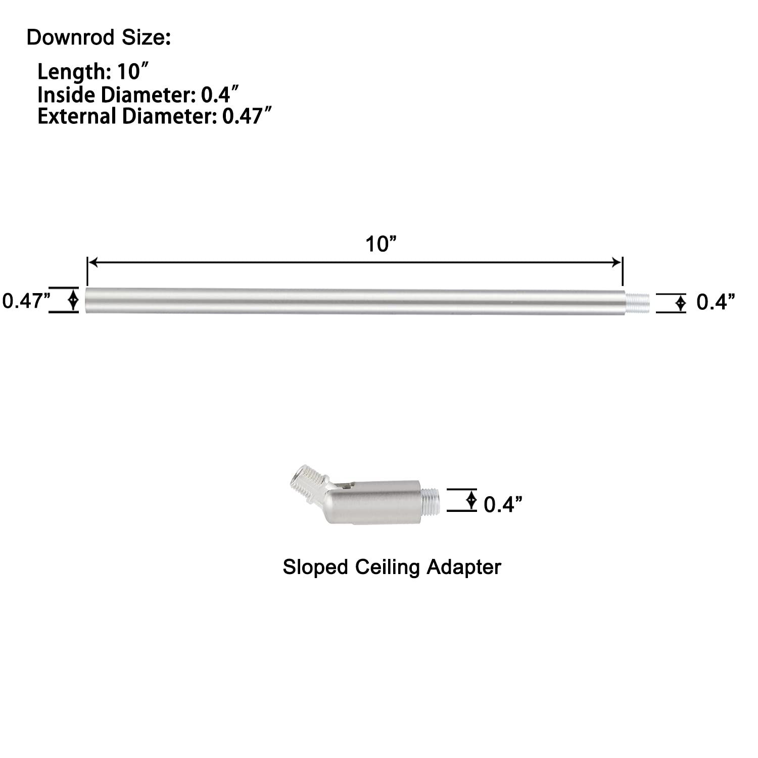 Shengqingtop M10 Threaded Extension Rod With Sloped Ceiling Adapter Kits For Pendant Light, Island Lighting, Brushed Nickel