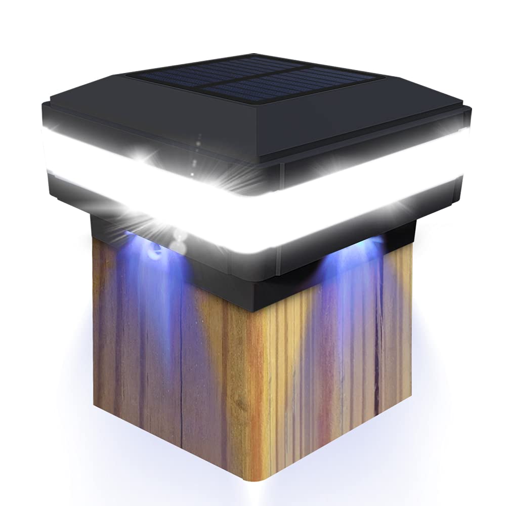Sumaote Solar Post Cap Light, LED Outdoor Waterproof, Fits 4x4 5x5 6x6 Posts, 6000K White Light, Black, 1 Pack
