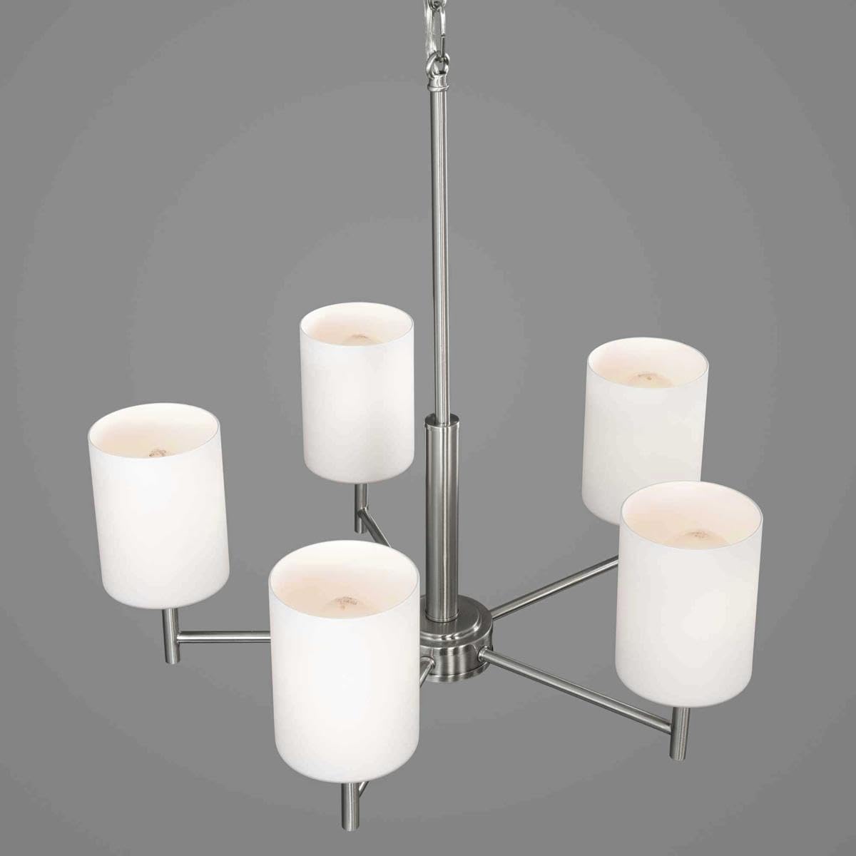 Progress Lighting P4319-09 Replay Collection Etched White Glass Modern Chandelier Light, 5-Light, Brushed Nickel